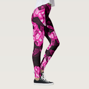 Hot Pink And Black Girly Trendy Abstract Shapes Leggings