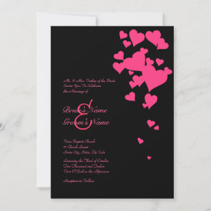 Hot Pink and Black Hearts Wedding Invitation