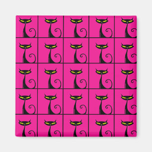 Hot Pink and Black Kitty Cats Collage Magnet