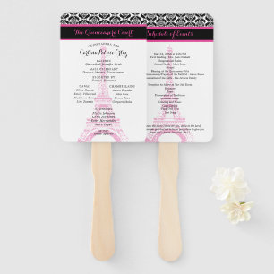 Hot Pink and Black Paris Quinceanera Program Hand Fan