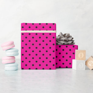 Hot Pink and Black Polka Dots Wrapping Paper