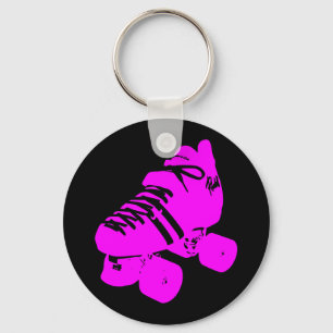 Hot Pink and Black Roller Skate Design Apparel Keychain