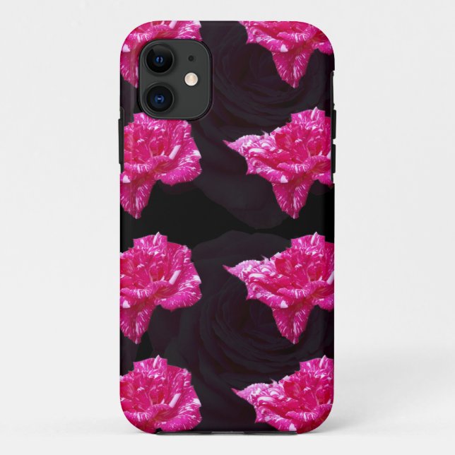 Hot Pink And Black Rose Layer Pattern, Case-Mate iPhone Case (Back)