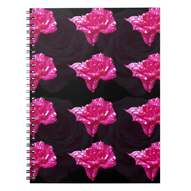 Hot Pink And Black Rose Pattern, Notebook (Front)
