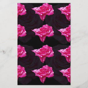 Hot Pink And Black Rose Pattern, Stationery