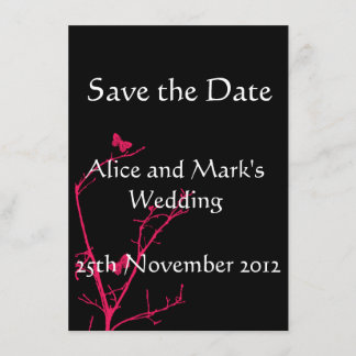 hot pink and black save the date card