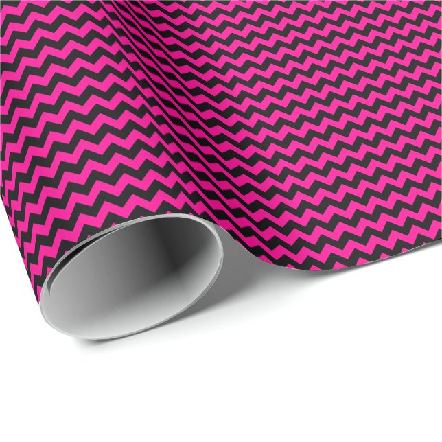 Hot Pink and Black Small Chevron Wrapping Paper (Roll Corner)