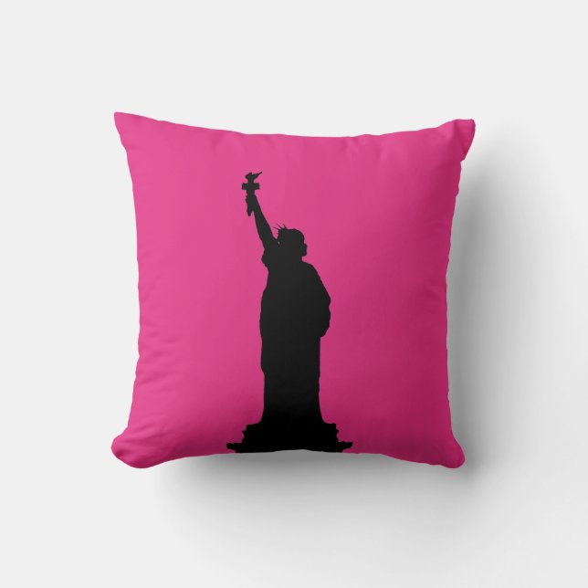 Hot Pink and Black Statue of Liberty Pillow (Front)