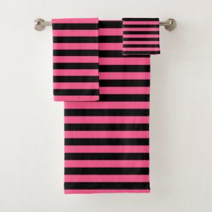 Hot Pink and Black Stripes Bath Towel Set