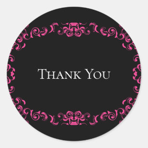Hot Pink and Black Swirl Gothic Wedding Classic Round Sticker