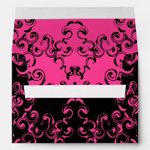 Hot Pink and Black Swirl Gothic Wedding Envelope