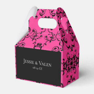 Hot Pink and Black Swirl Gothic Wedding Favor Box