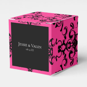 Hot Pink and Black Swirl Gothic Wedding Favor Box