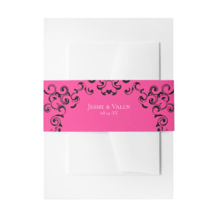Hot Pink and Black Swirl Gothic Wedding Invitation Belly Band