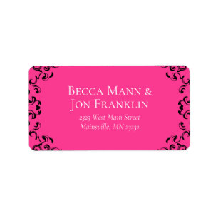 Hot Pink and Black Swirl Gothic Wedding Label