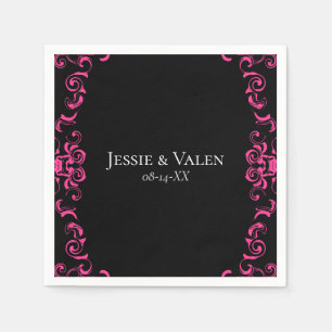 Hot Pink and Black Swirl Gothic Wedding Napkin