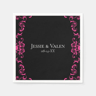 Hot Pink and Black Swirl Gothic Wedding Napkin