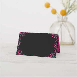 Hot Pink and Black Swirl Gothic Wedding Place Card