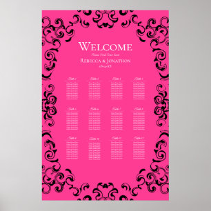 Hot Pink and Black Swirl Gothic Wedding Poster