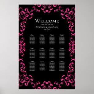 Hot Pink and Black Swirl Gothic Wedding Poster