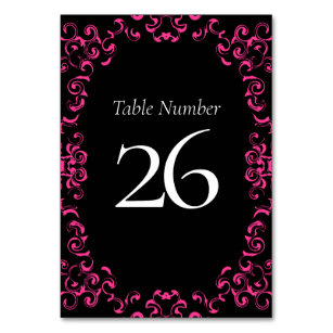 Hot Pink and Black Swirl Gothic Wedding Table Number