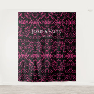 Hot Pink and Black Swirl Gothic Wedding Tapestry