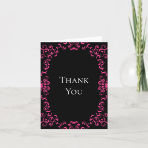 Hot Pink and Black Swirl Gothic Wedding Thank You Card