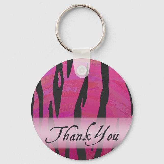 Hot Pink and Black Tiger Stripe Thank You Keychain (Front)