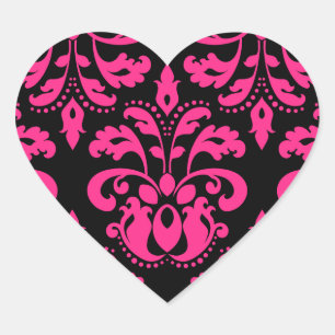 Hot pink and black vintage victorian damask heart sticker