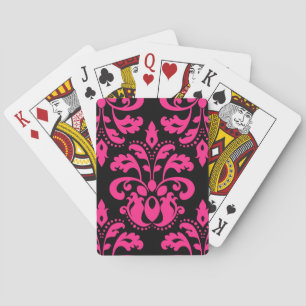 Hot pink and black vintage victorian damask playing cards