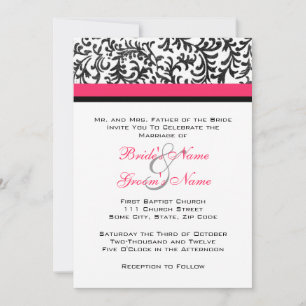 Hot Pink and Black Wedding Invitation