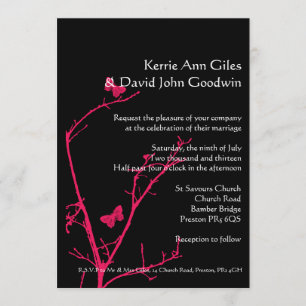 Hot pink and black wedding invitation