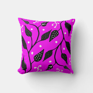 Hot pink and black whimsical vine throw pillow
