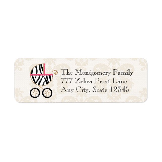 Hot Pink and Black Zebra Print Baby Carriage (Front)