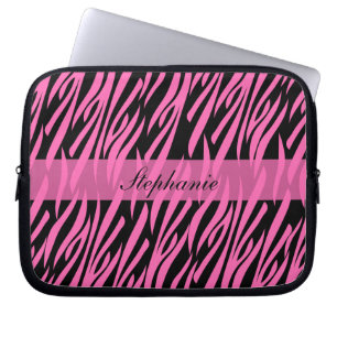 Hot Pink and Black Zebra Print Laptop Sleeve