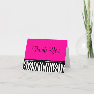 Hot Pink and Black Zebra Thank You Card