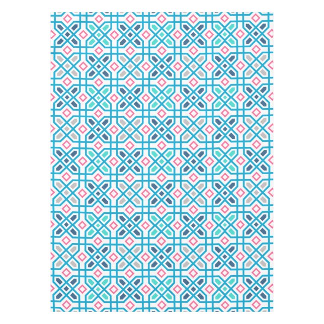 Hot pink and blue geometric pattern tablecloth (Front)