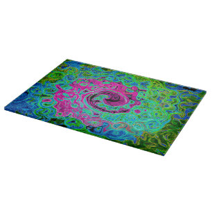 Hot Pink and Blue Groovy Abstract Retro Swirl Cutting Board