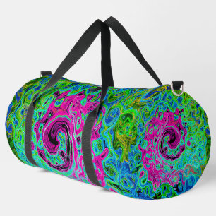 Hot Pink and Blue Groovy Abstract Retro Swirl Duffle Bag