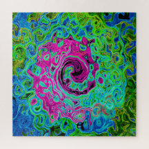 Hot Pink and Blue Groovy Abstract Retro Swirl