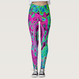 Hot Pink and Blue Groovy Abstract Retro Swirl Leggings