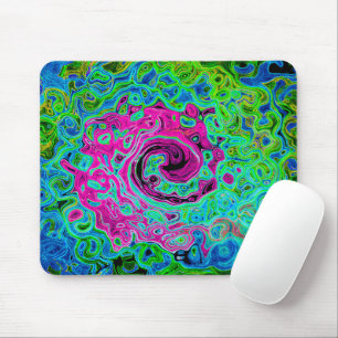 Hot Pink and Blue Groovy Abstract Retro Swirl Mouse Pad