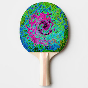 Hot Pink and Blue Groovy Abstract Retro Swirl Ping Pong Paddle