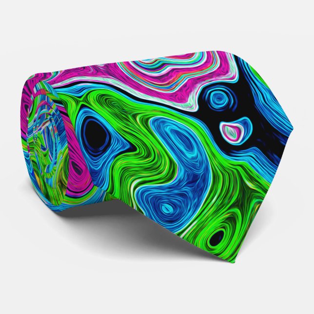 Hot Pink and Blue Groovy Abstract Retro Swirl Tie (Rolled)