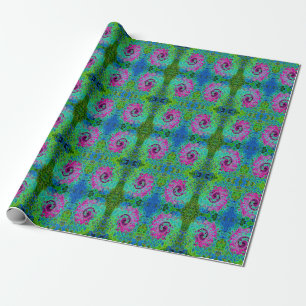 Hot Pink and Blue Groovy Abstract Retro Swirl Wrapping Paper