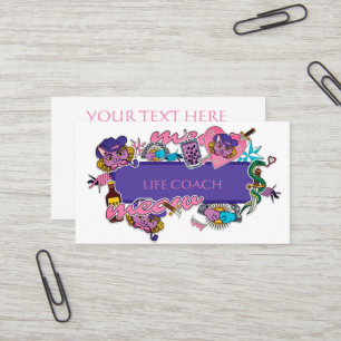 Hot pink and blue Life skills cartoon sticker   Business Card