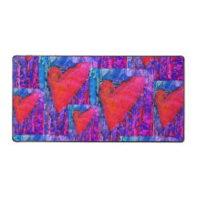 Hot Pink and Blue Multiple Hearts Desk Mat