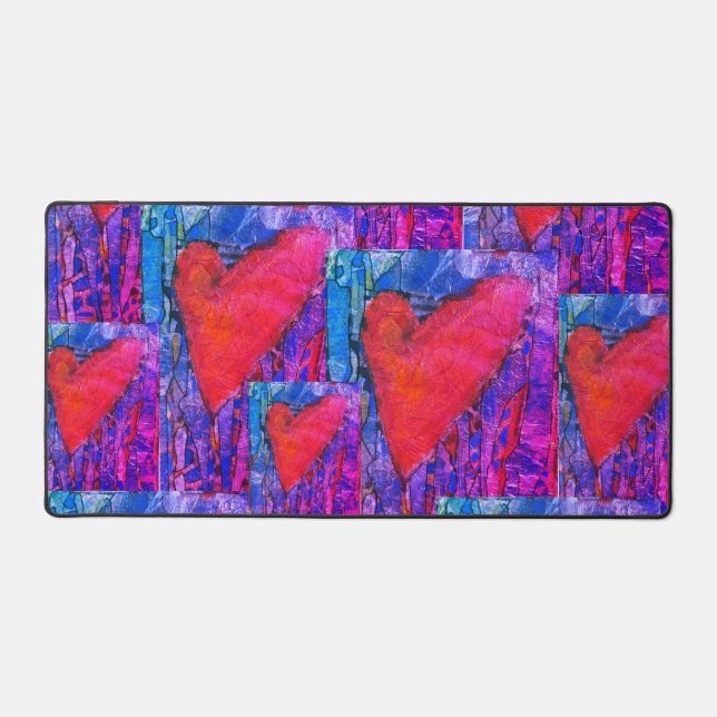 Hot Pink and Blue Multiple Hearts Desk Mat (Front)