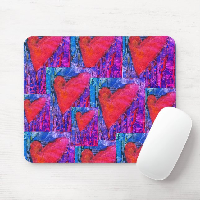 Hot Pink and Blue Multiple Hearts mouse pad (With Mouse)
