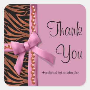 Hot Pink And Bronze Zebra Striped With Pearls Square Sticker